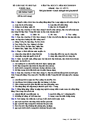 Đề kiểm tra học kì I môn Địa lý Lớp 12 - Mã đề 712 - Năm học 2018-2019 - Sở giáo dục và đào tạo Quảng Nam